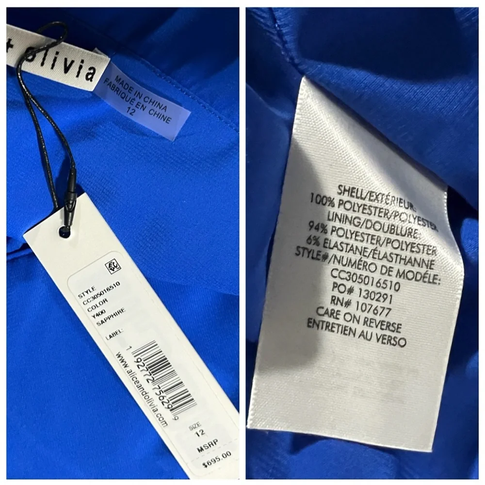 Alice + Olivia Holly Low Neck Asymmetric Ruffle Sapphire Blue Maxi Dress - Picture 11 of 12